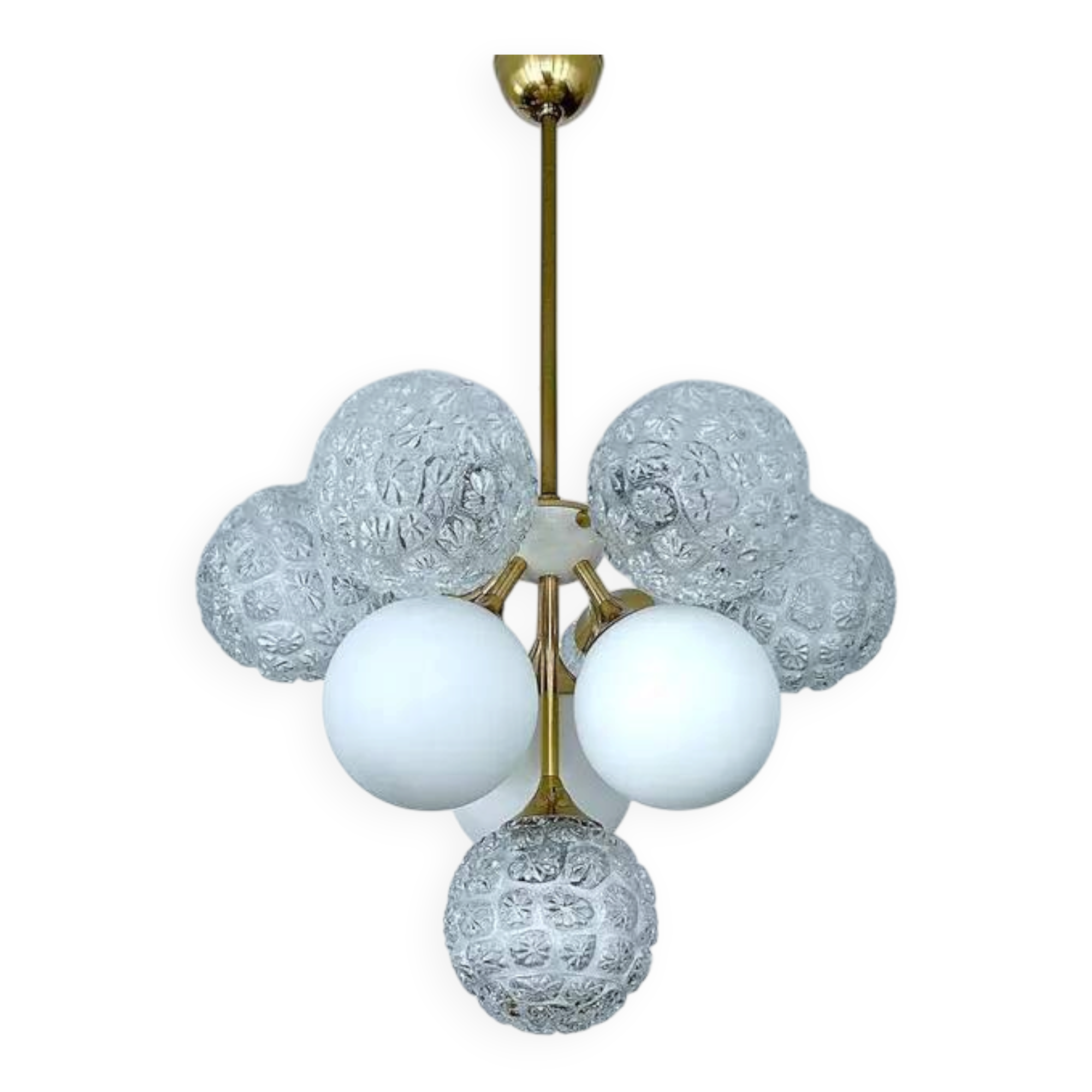 Mid Century Italian Glass & Brass Pendant Light