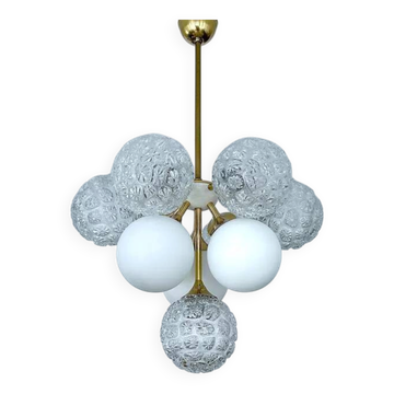 Mid Century Italian Glass & Brass Pendant Light