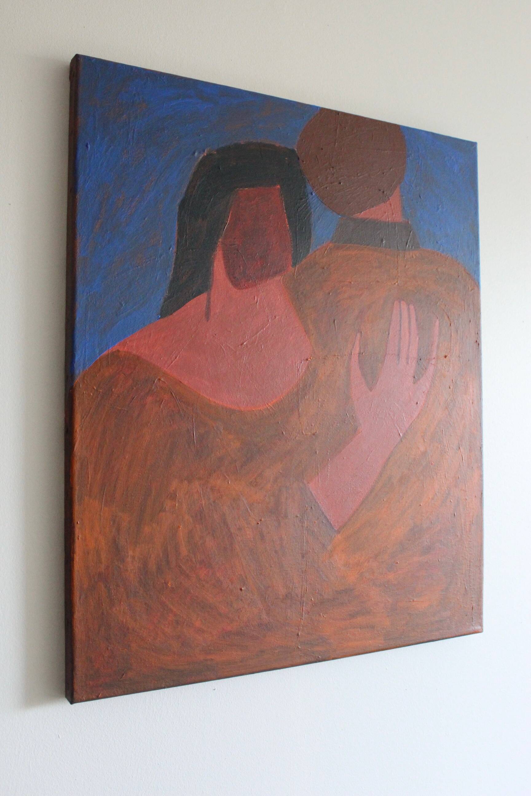 Large minimalist figurative painting couple "near you"