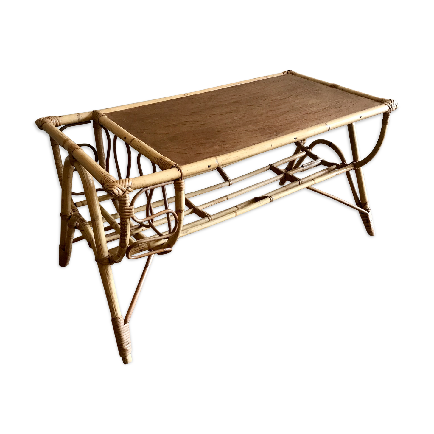 60s rattan coffee table
