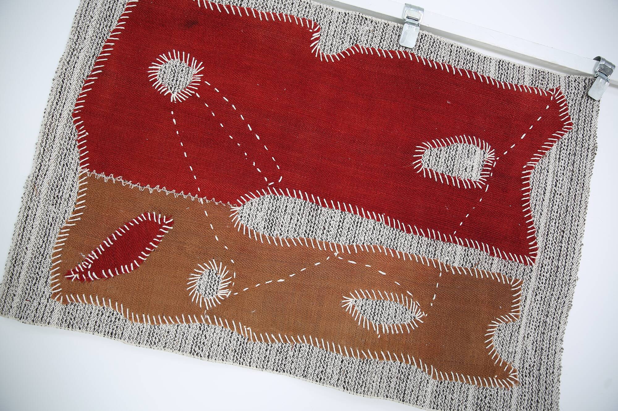 Burgundy Textile Wall Hanging, Handmade Tapestry Rug