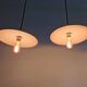 Trio of large industrial suspensions in green enamelled sheet metal.
