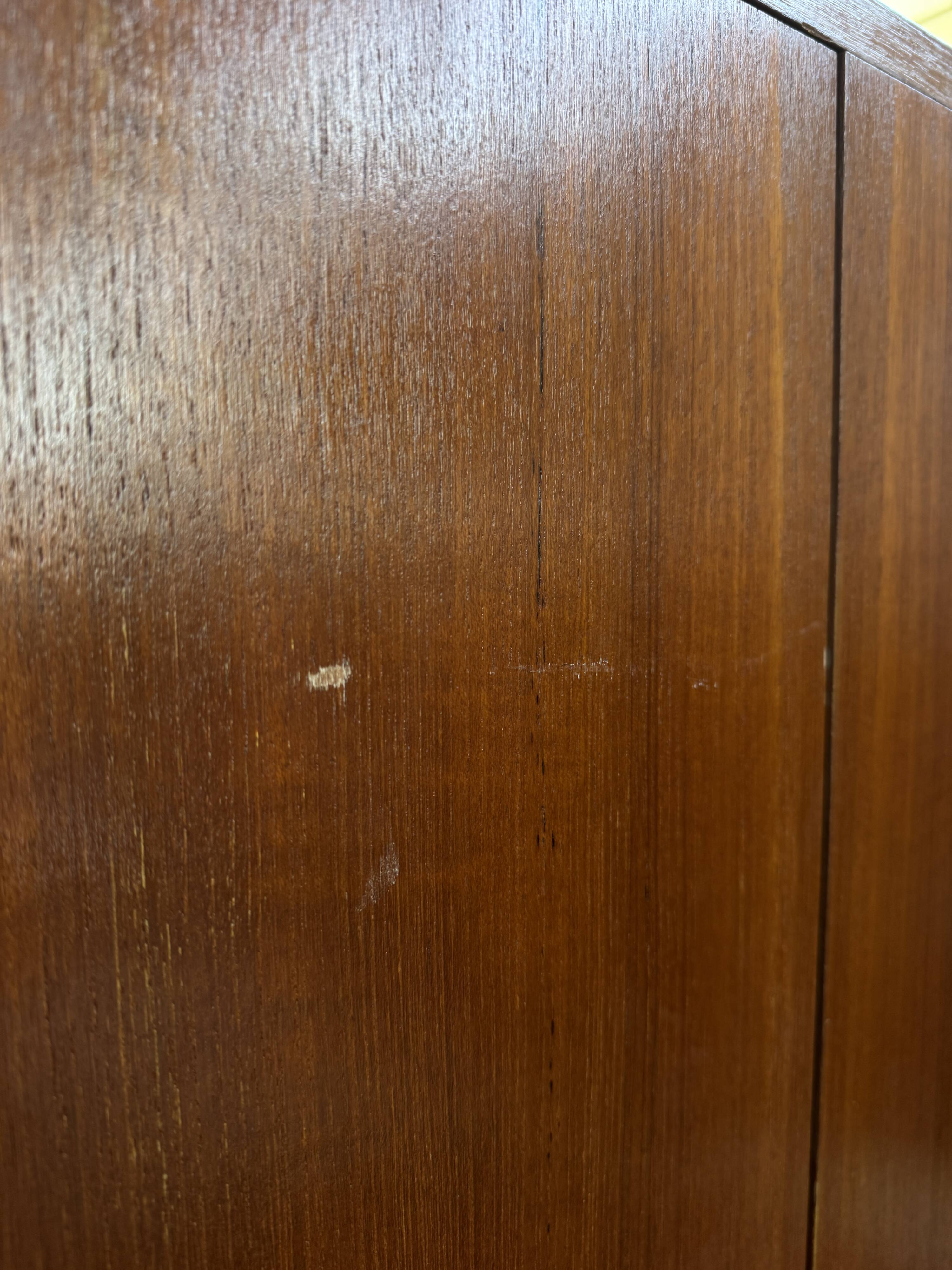 Teak 2-door wardrobe — hanging space + shelves — 1960s/70s