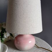Lampe de chevet céramique rose moucheté signé, abat jour lin
