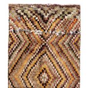Vintage Hand-Knotted Turkish Tulu Runner Rug with Geometric Diamond Design in Earthy Colors, 100% Wool