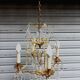 Rare antique cage chandelier in gilded bronze and crystal, 4 lights / WORKING CONDITION GAU?