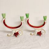 Painted ceramic chandeliers. France, 1950s.