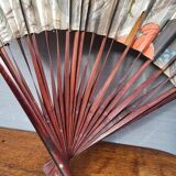 Grand éventail Art Déco grues et Amour en cage