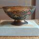 Brass footed bowl with coloured patterns