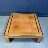 Brass and burl wood coffee table by Jean Claude Mahey, 1970s