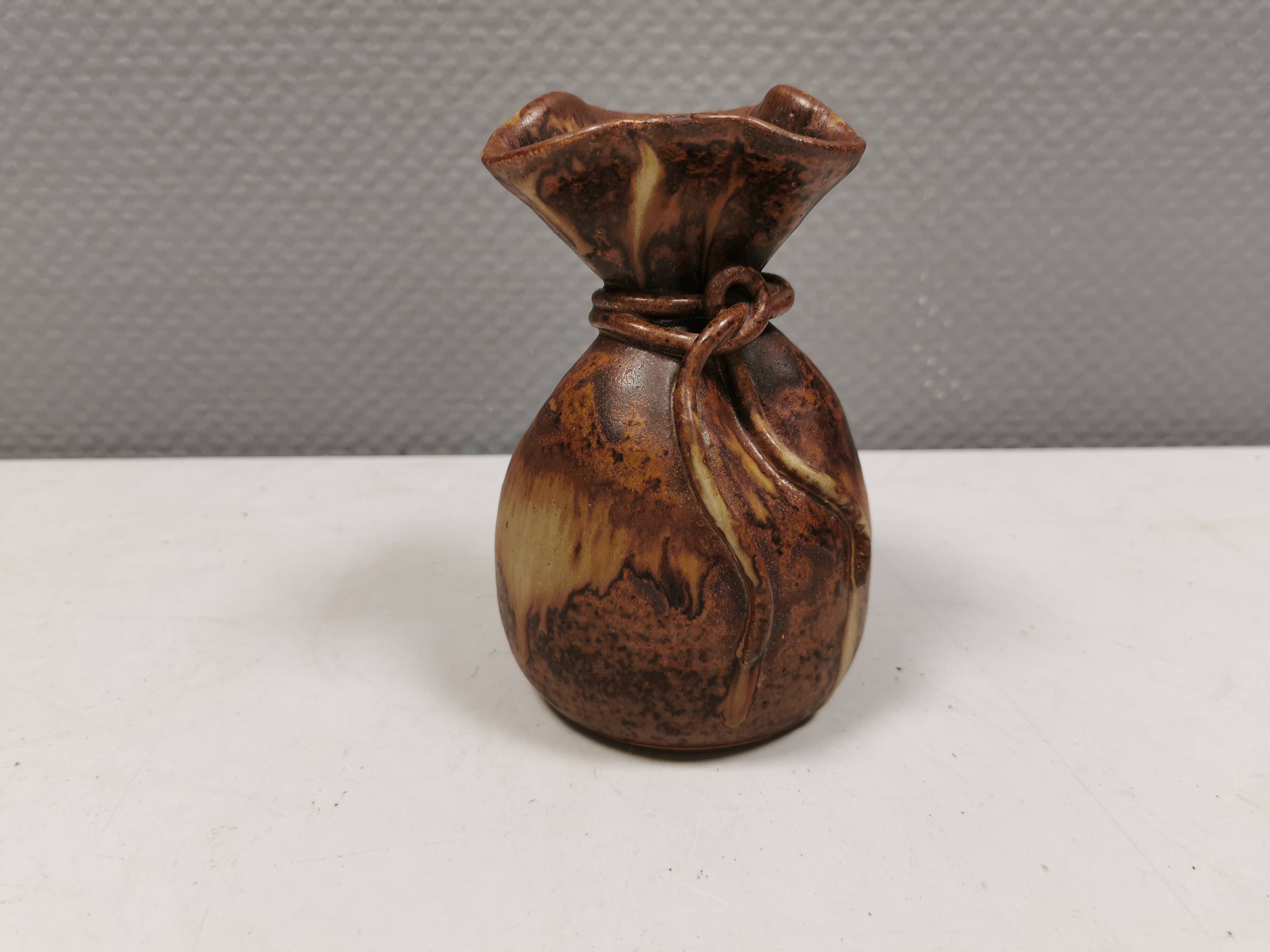 vase shaped like a money bag, in beautiful earthy colours.