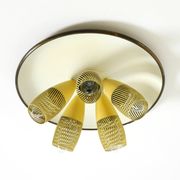 Very rare 5-arm mid-century modern metal bag ceiling lamp with round white