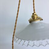 Pair of white opaline hanging lamps with toothed edges
