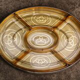 Art deco hors d'oeuvres server, silver metal, mahogany, glass