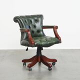 Timeless English style green cowhide chesterfield office chair on casters