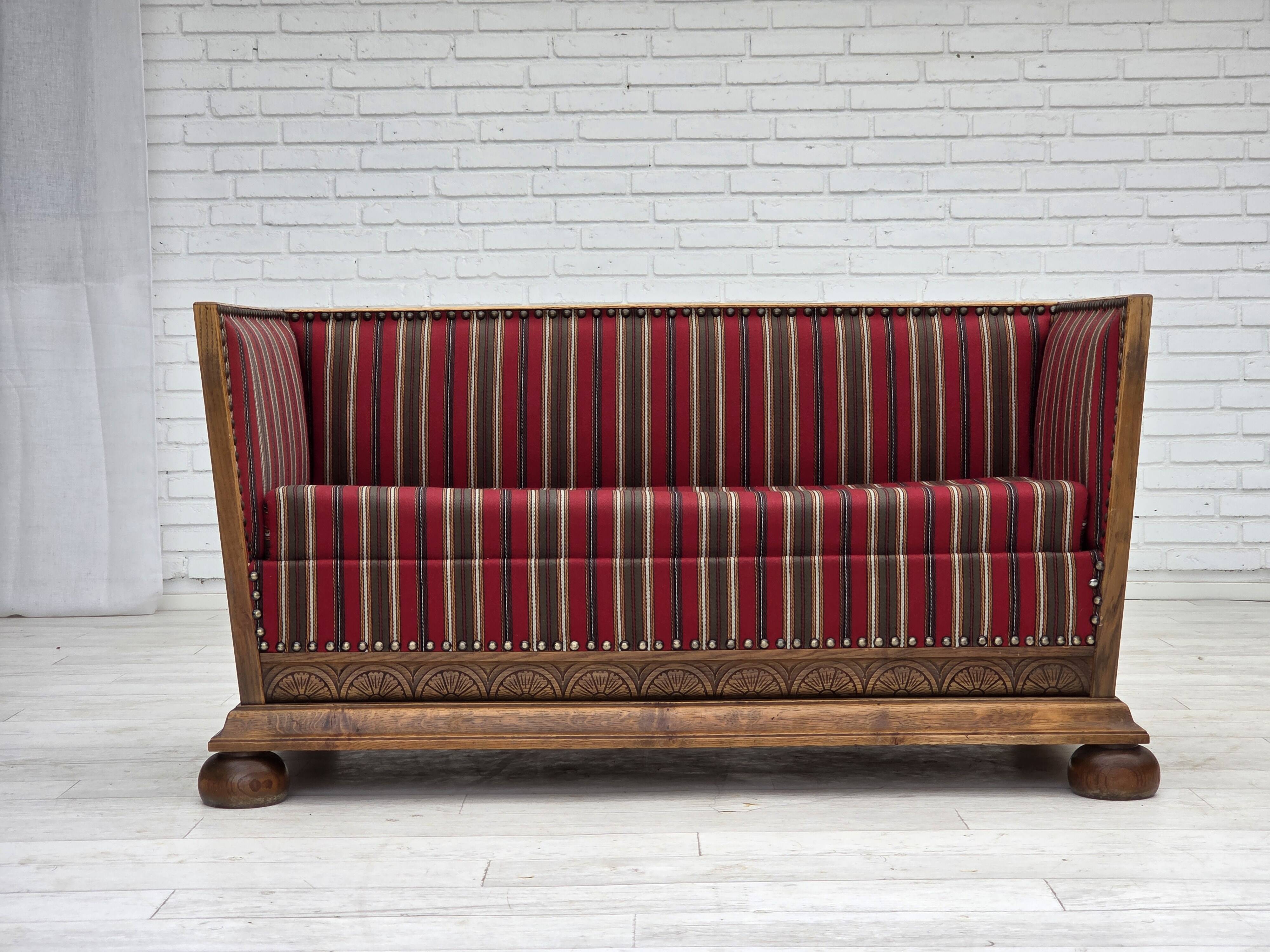 1960s, Danish 2-seater sofa, original condition, furniture wool, oak wood.