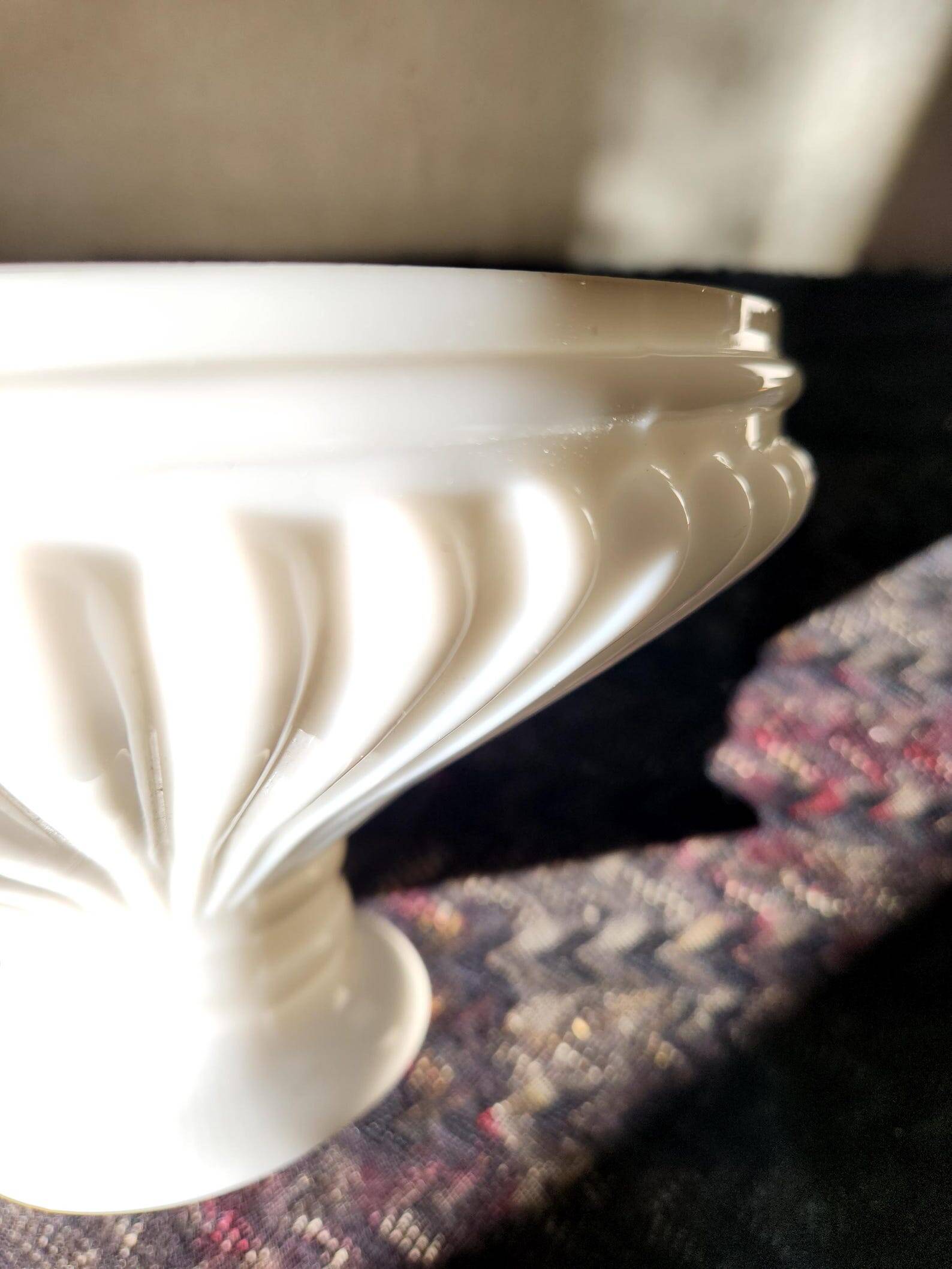 1930s Lamp Shade Art Deco White Opaline Ribbed Glass Lamp Shade Office