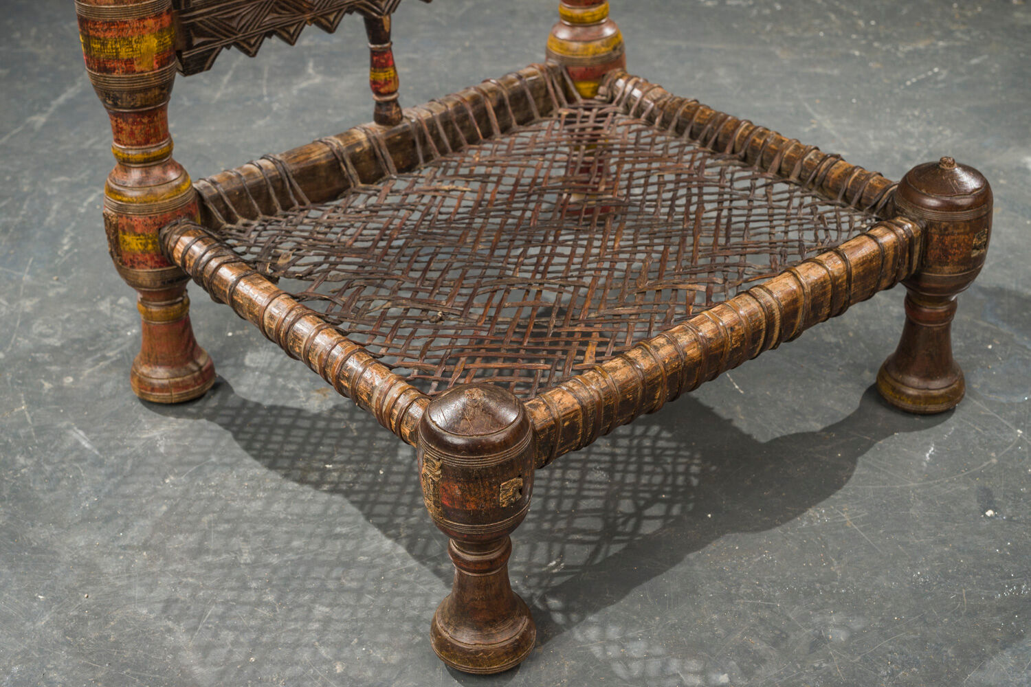 African Carved Wood & Rawhide Side Chair, 19th Century