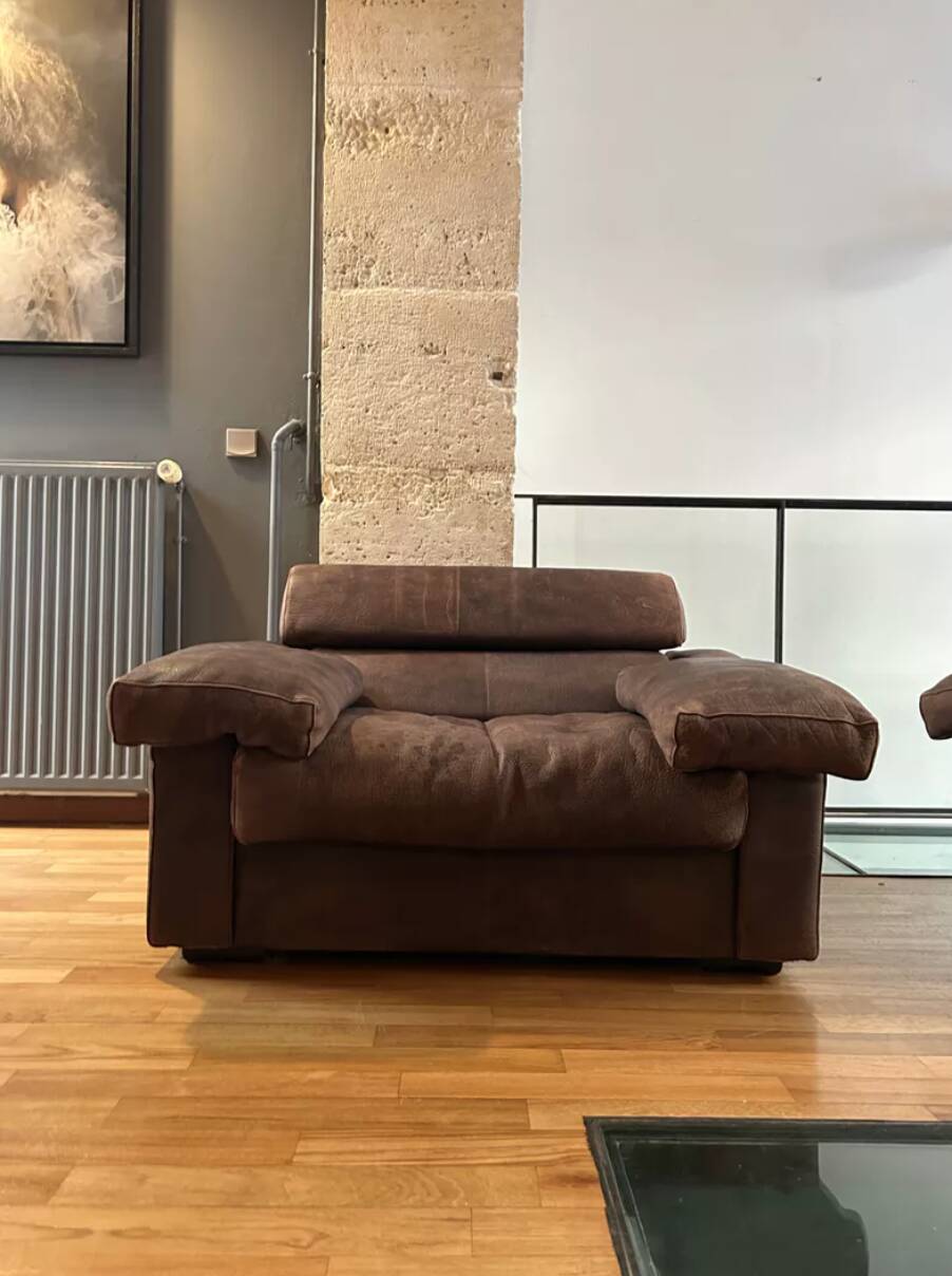 Paire de fauteuils Erasmo vintage, cuir marron, Scarpa pour BB Italia.
