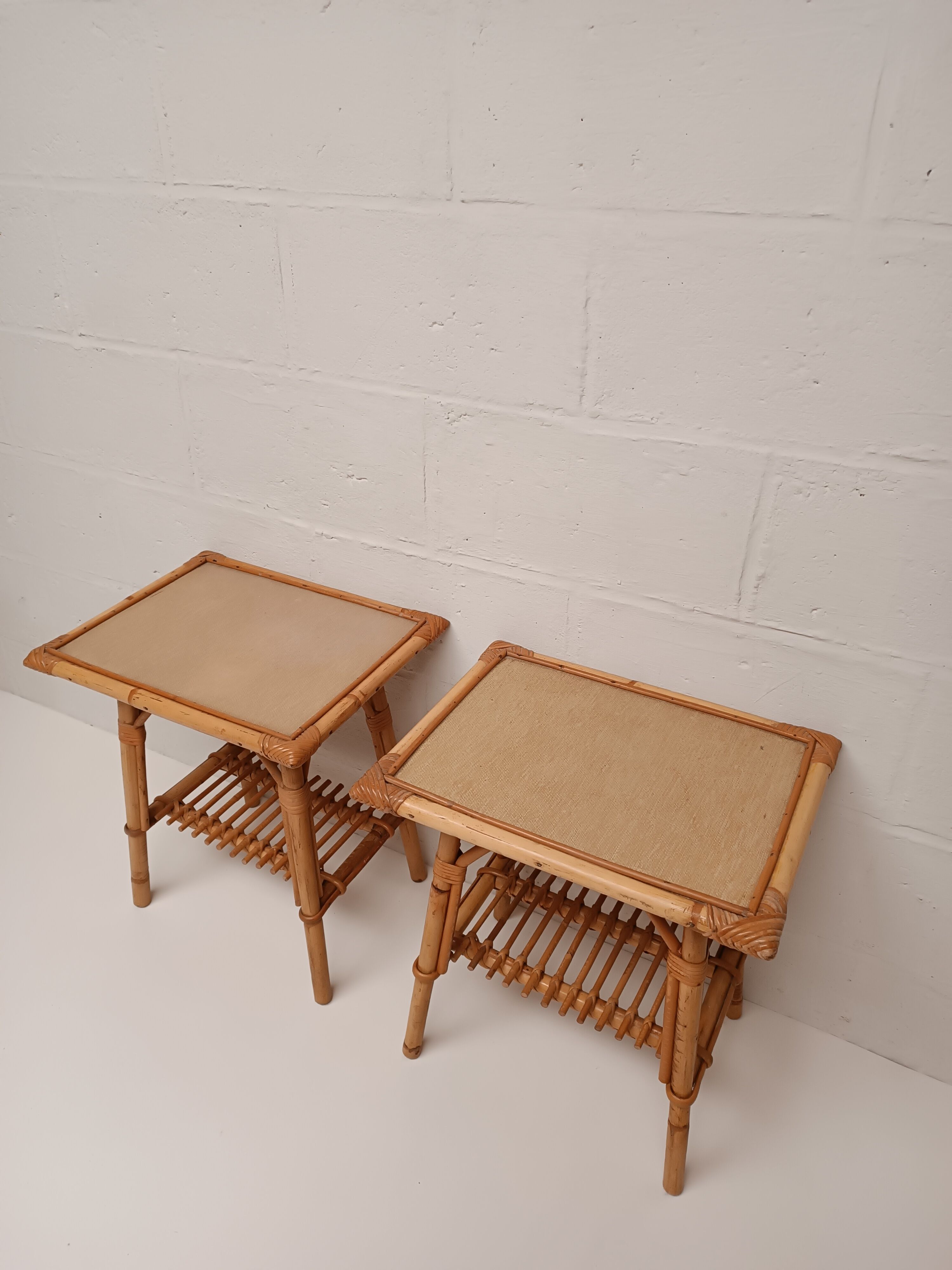 Pair of vintage rattan bedside tables