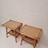 Paire de chevets en rotin vintage