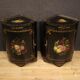 Pair of lacquered and painted French corner cabinets