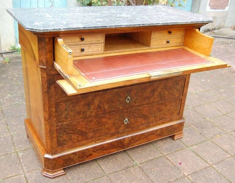 Louis Philippe period walnut secretary chest of drawers from the 19th century.