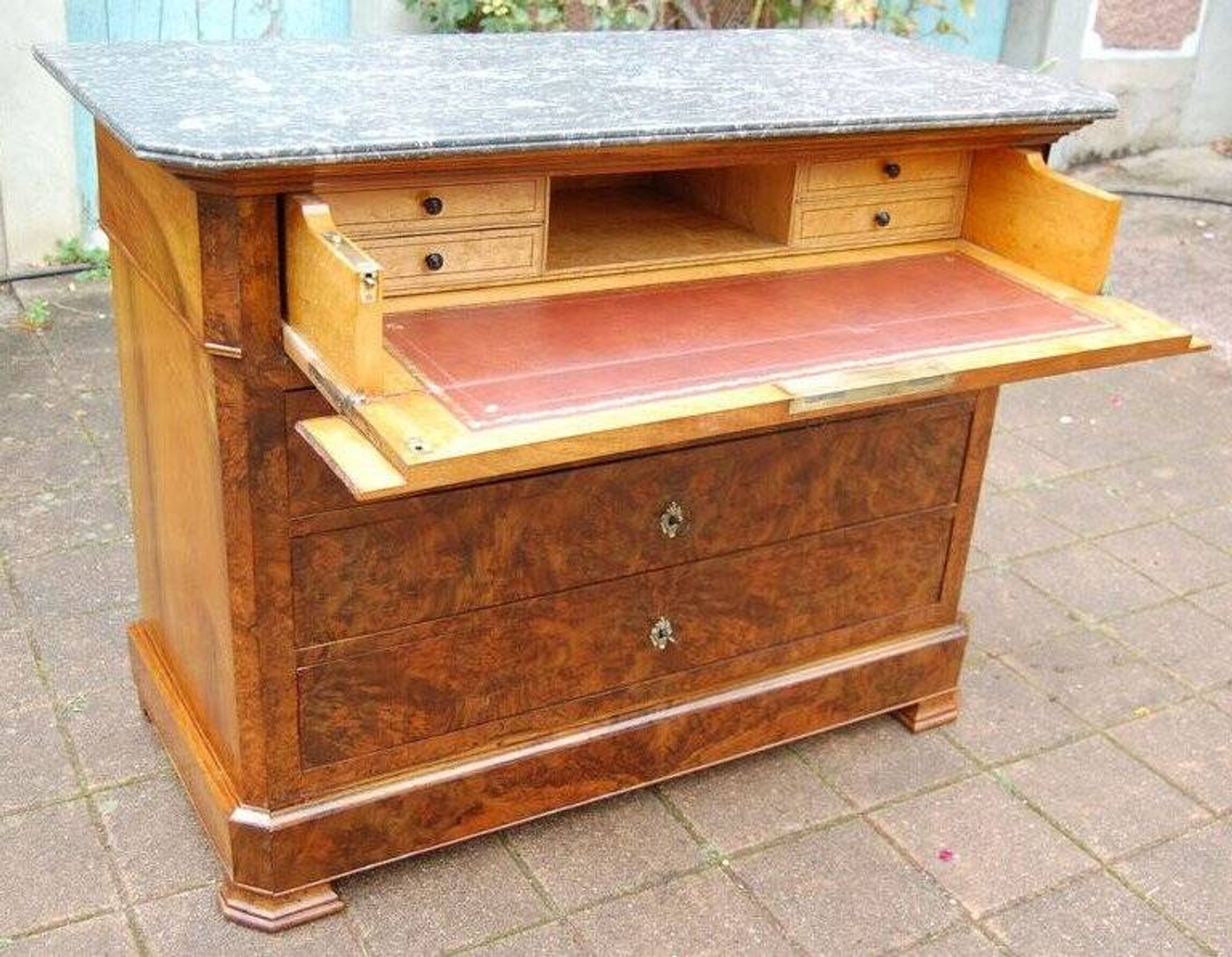 Commode secrétaire d'époque Louis Philippe en noyer du 19e siècle