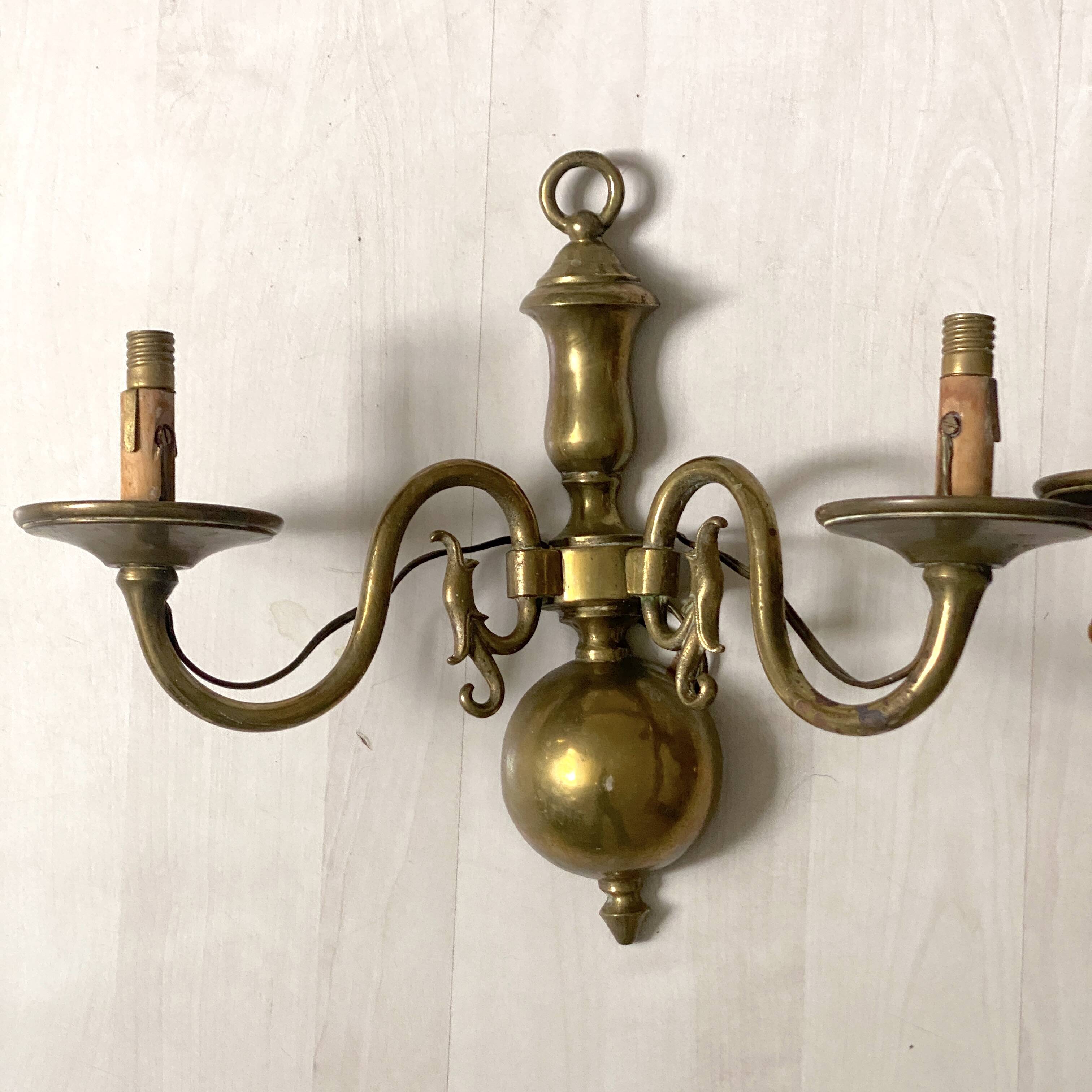 Pair of Dutch wall sconces in brass