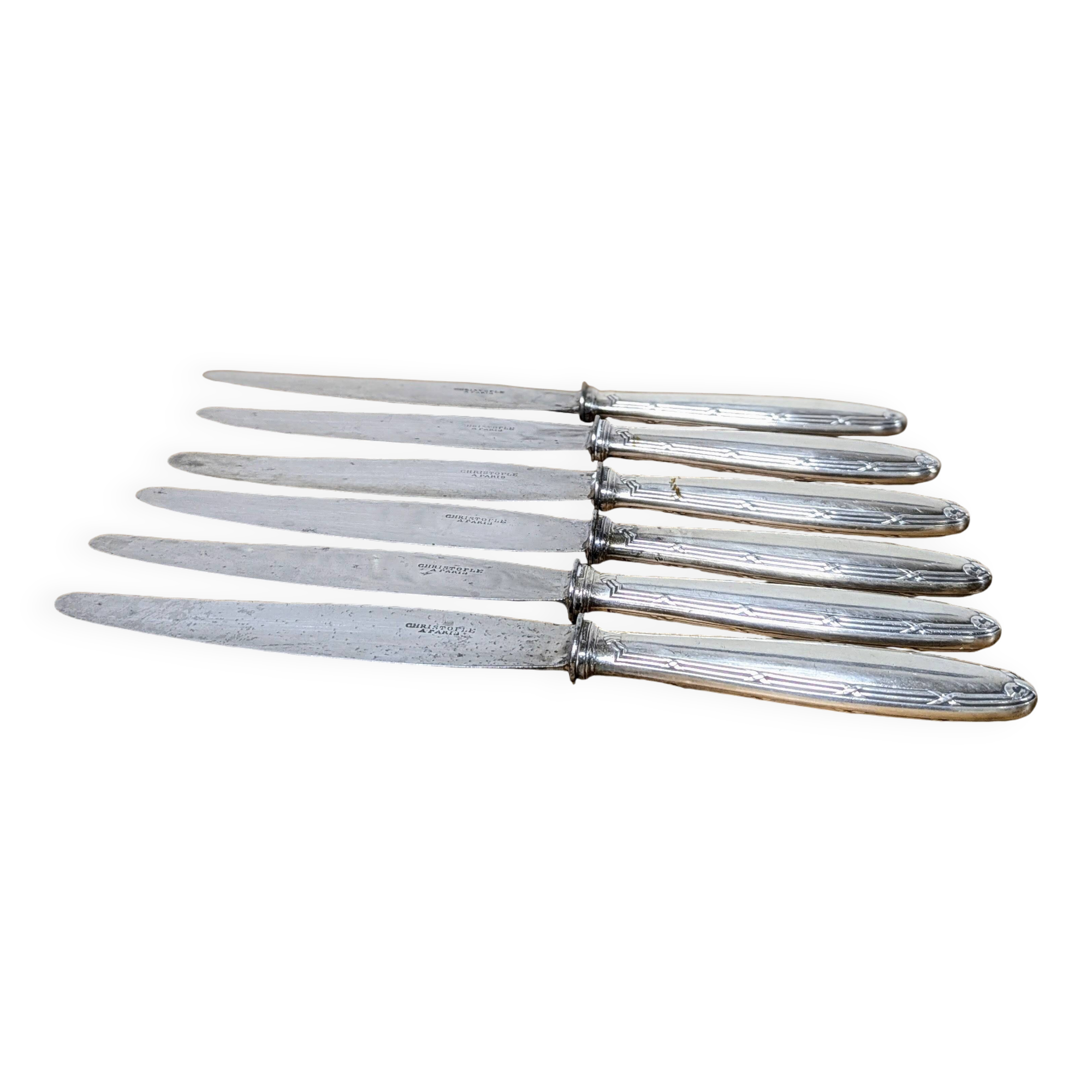 6 Christofle silver-plated metal knives