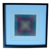 Vasarely Kinetic Painting - "Chromatic Vibration" (Red & Blue) -