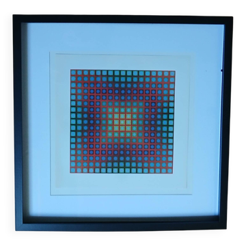 Vasarely Kinetic Painting - "Chromatic Vibration" (Red & Blue) -