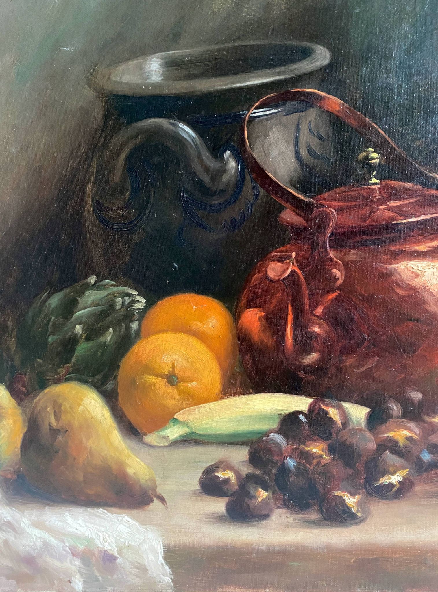 HST painting "Still life with oranges and chestnuts" signed H. Lucotte 1913