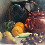 Tableau HST "Nature morte aux oranges et châtaignes" signé H. Lucotte 1913