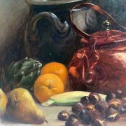 HST painting "Still life with oranges and chestnuts" signed H. Lucotte 1913