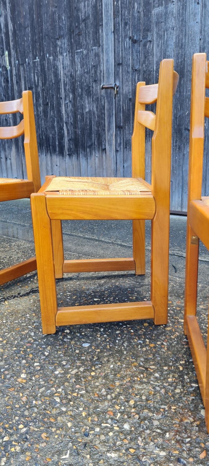 Set of 8 chairs in elm and straw by Maison Regain