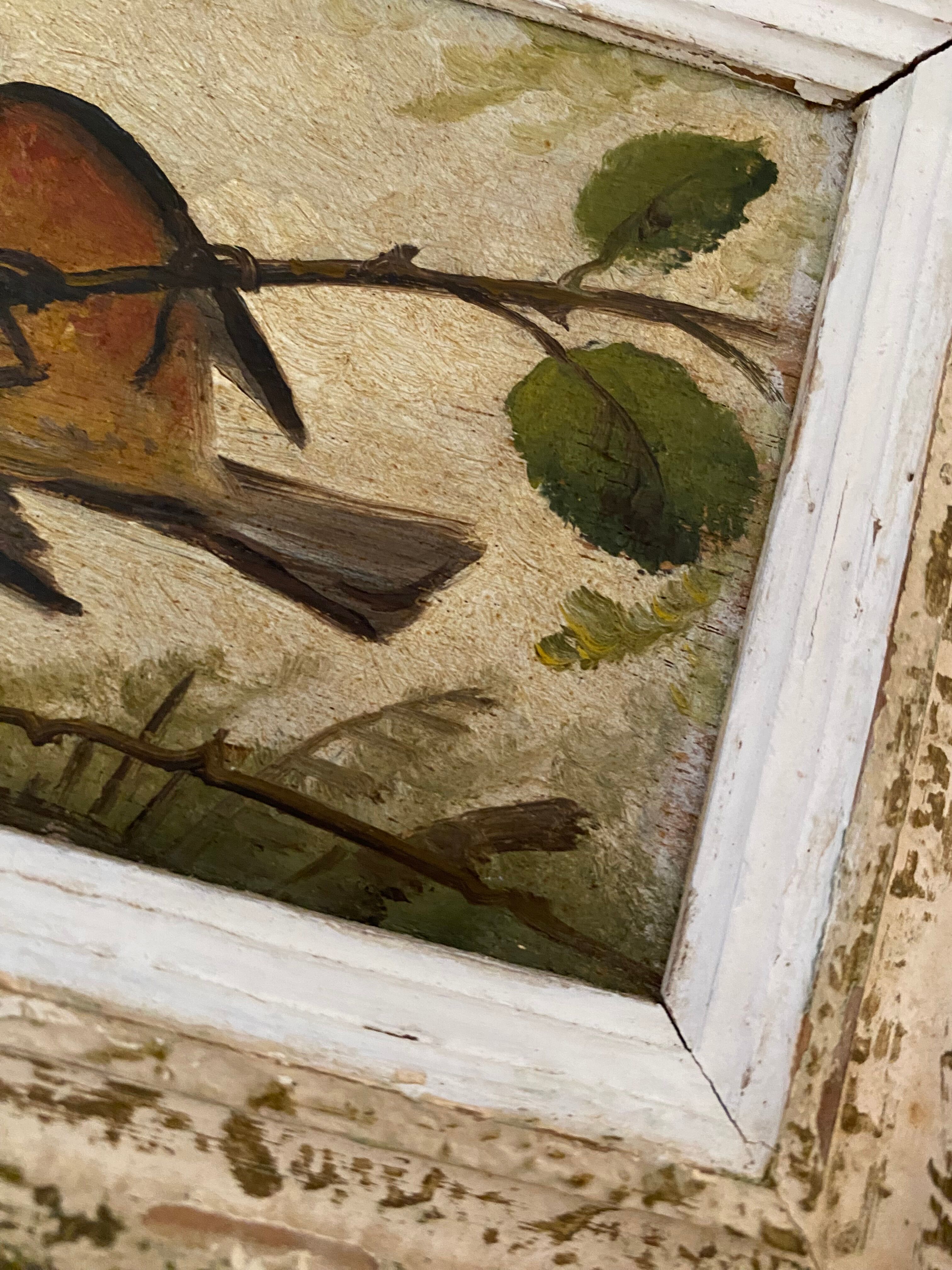 Vintage frame bird painting on a branch