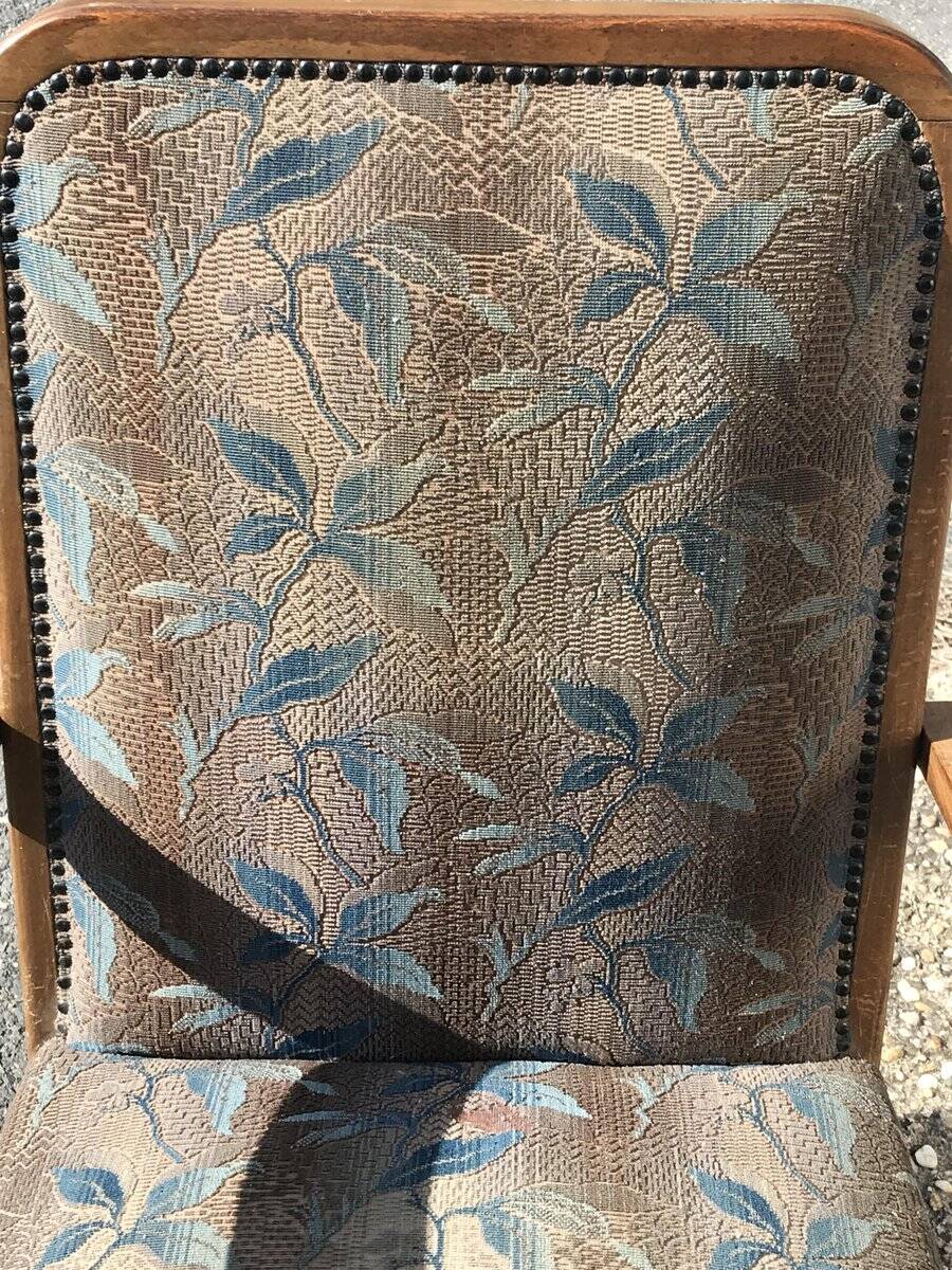 Art Deco armchair set in brown walnut, fabric with a floral pattern, 1930s (Czech Republic)