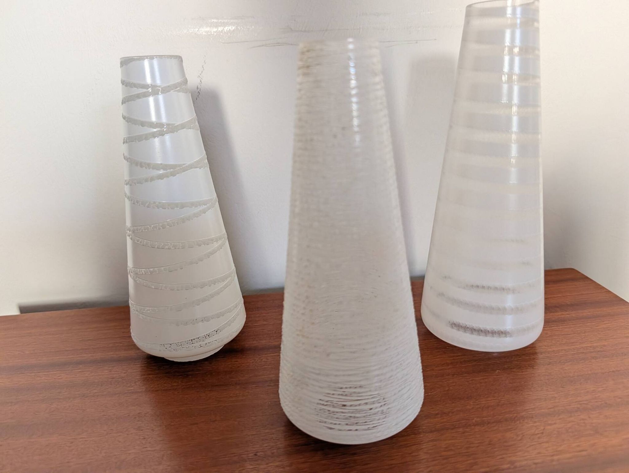 Trio of conical satin glass tulips, 1960s