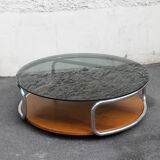 Stainless glass round coffee table Italy 1970