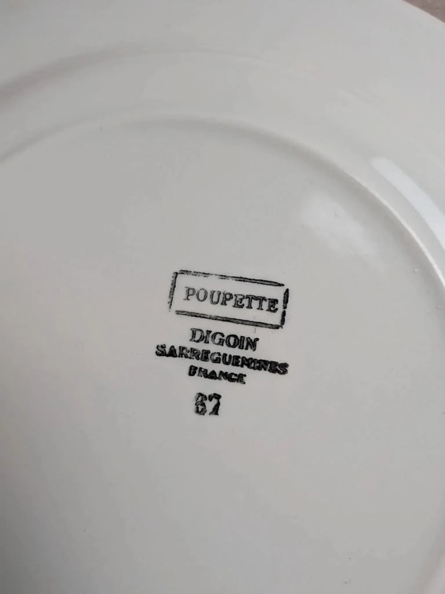 Set of 6 flat plates in ironstone Digoin Sarreguemines – Poupette model – Vintage