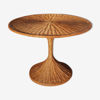 Table d'appoint ronde pied tulipe en rotin