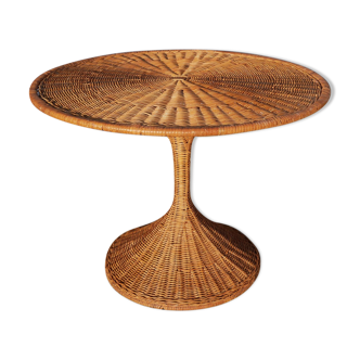 Table d'appoint ronde pied tulipe en rotin