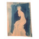 Monochrome blue watercolour tableau collection "blue lady" the pose, signed.