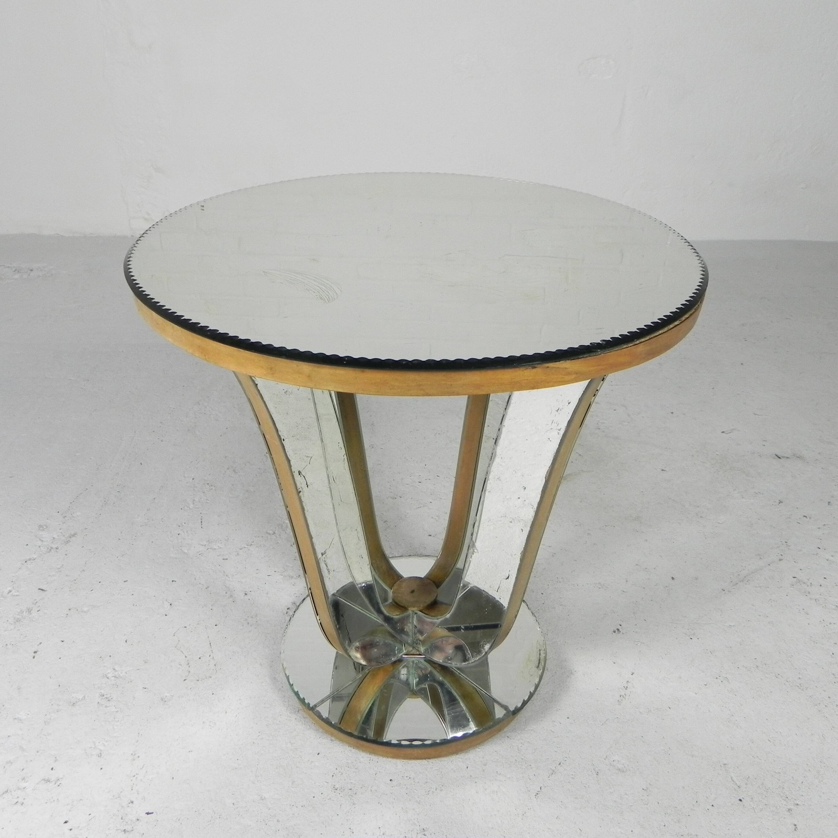 Art Deco coffee table, side table, with mirror glass and walnut veneer, 1930s