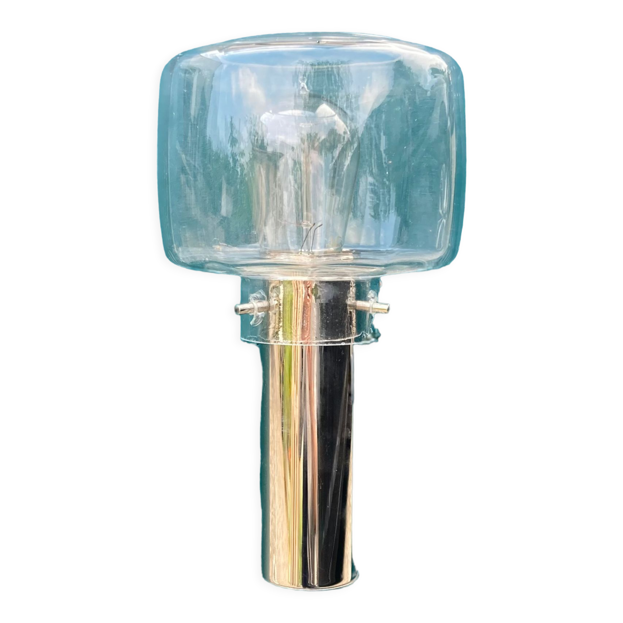 Wall lamp in stainless steel and globe in transparent glass