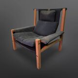 Constructivist design lounge chair wood, metal and canvas, Netherlands 1960