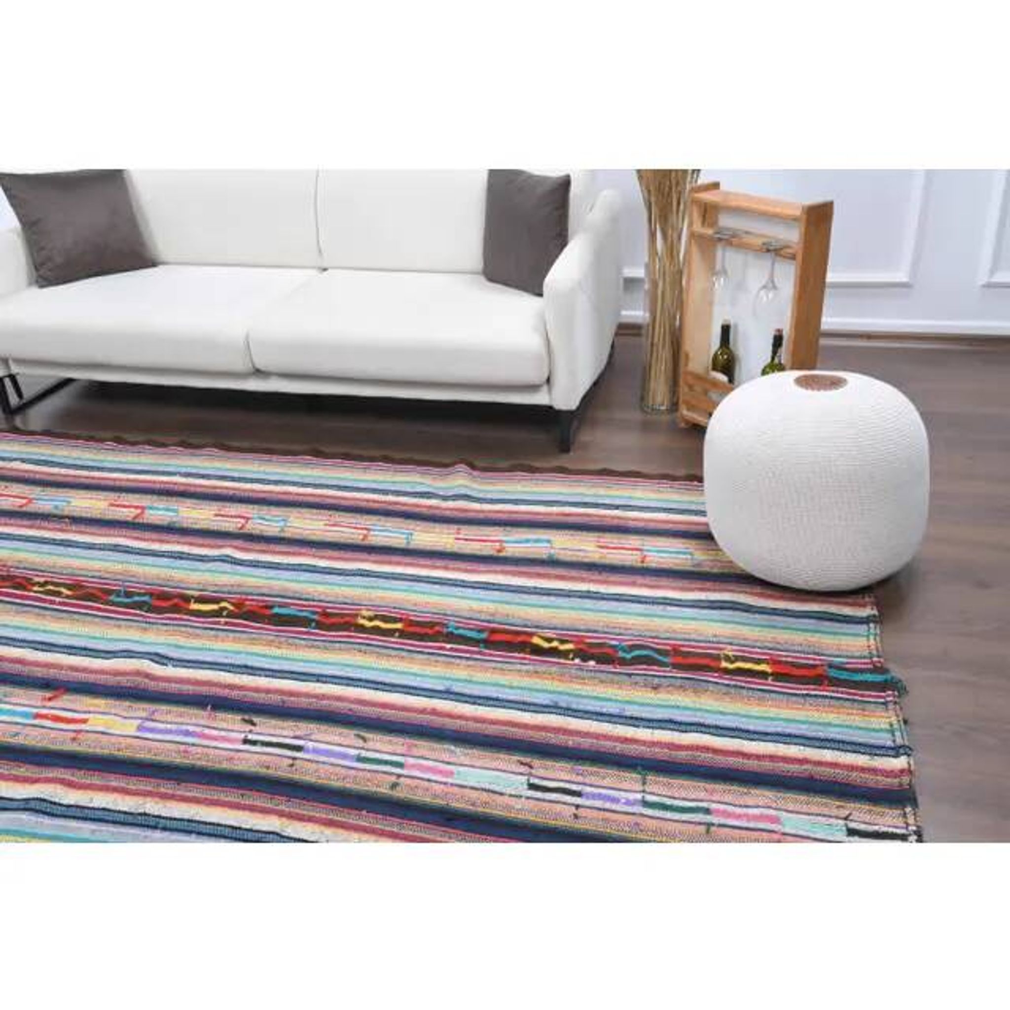Vintage Turkish Oushak Handmade Wool Cotton Blue Kilim Area Rug 175x317