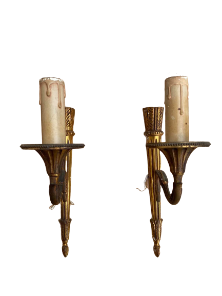 Pair of Louis XVI style wall lamps in bronze