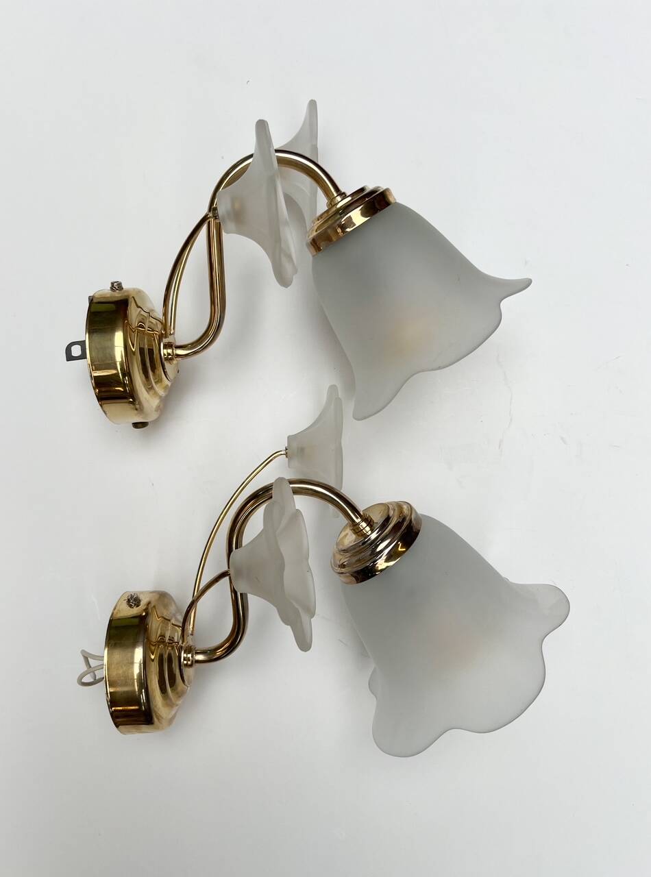 Set of 2 brass Art Deco wall lamps flower, 1960’s